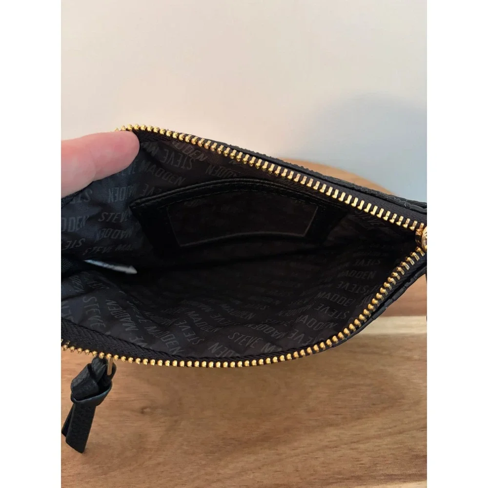 Steve Madden Btrell Double Zip Monogram Logo Black Wristlet Bag Purse